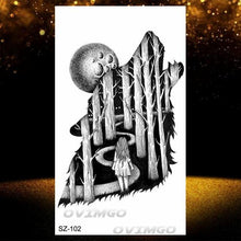 Load image into Gallery viewer, New Black Wolf Forest Sticker Tattoos Temporary Tree Fierce Animal Body Tattoo Luxury Design Custom Tatoos For Mens