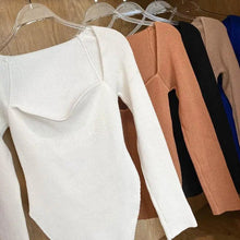 Load image into Gallery viewer, New Casual And Trendy Square Collar Long Sleeve Woman's Sweaters Knitted Pullover Spring Autumn Sweater Winter Tops For Women Black And White Jumper