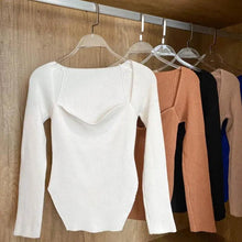 Load image into Gallery viewer, New Casual And Trendy Square Collar Long Sleeve Woman's Sweaters Knitted Pullover Spring Autumn Sweater Winter Tops For Women Black And White Jumper