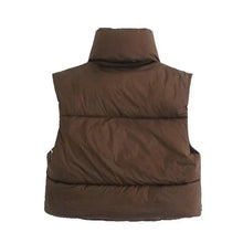 Load image into Gallery viewer, New Chic Lady Fashionable Women's Casual High Collar In Coffee Color Short Outwear Zippers Sleeveless Jackets Vest