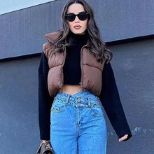 Load image into Gallery viewer, New Chic Lady Fashionable Women's Casual High Collar In Coffee Color Short Outwear Zippers Sleeveless Jackets Vest