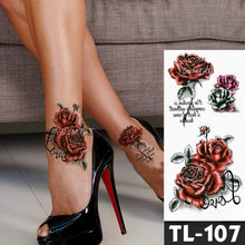 Load image into Gallery viewer, New Colorful And Black Womens Tattoo Temporary Flower Waterproof Elegant Modern Tattoo Realistic Design