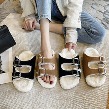 将图片加载到图库查看器,New Cotton Wool Shoes Double Buckle Belt Wool Shoes Indoor Outdoor Wear Warm Slippers Comfy Soft Women Slippers Fur Lined Orthopedic Indoor House Shoes With Adjustable Buckle