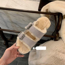 将图片加载到图库查看器,New Cotton Wool Shoes Double Buckle Belt Wool Shoes Indoor Outdoor Wear Warm Slippers Comfy Soft Women Slippers Fur Lined Orthopedic Indoor House Shoes With Adjustable Buckle