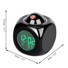 Load image into Gallery viewer, New Creative Attention Projection Digital Weather LCD Snooze Clock Projection Alarm Clock Wake Up Bedroom with Data and Temperature Display Talking Function LED Wall/Ceiling Projection Bell Alarm Display Backlight LED Projector Home Clock Timer
