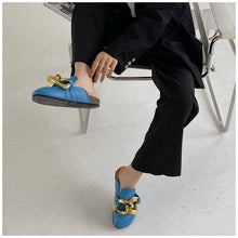 Load image into Gallery viewer, Gold Chain Women Slipper Closed Toe Slip On Mules Shoes Round Toe Low Heels Casual Slides Flat Sandals Slip On Slide Sandals Elegant Heels Slides Slippers