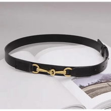 Load image into Gallery viewer, Simple Black Plain Leather Belt For Women Classic Thin Skinny Waistbands Casual Women Dress Belts