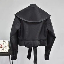 Load image into Gallery viewer, New Elegance Autumn Women's Pu Leather Jackets Short Coat Turndown Collar Belt Lace-up Motorcycle Black Punk Red Overcoat Female Outwear