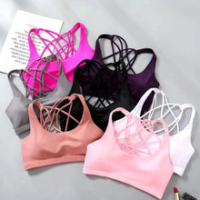 将图片加载到图库查看器,New Elegance Fitness Sports Bra for Women Push Up Wirefree Padded Crisscross Strappy Running Gym Training Workout Yoga Underwear Crop Tops