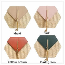 将图片加载到图库查看器,New Famous Mulit Style Straw+leather Handba For Women And Girls New Fashion Summer Bag Handmade Woven Beach Circle Shoulder Bag