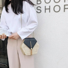 将图片加载到图库查看器,New Famous Mulit Style Straw+leather Handba For Women And Girls New Fashion Summer Bag Handmade Woven Beach Circle Shoulder Bag