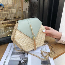 将图片加载到图库查看器,New Famous Mulit Style Straw+leather Handba For Women And Girls New Fashion Summer Bag Handmade Woven Beach Circle Shoulder Bag