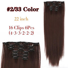Load image into Gallery viewer, New Fashion 16 Clip In Hair Extension Long Straight Natural Black 6 Pcs/Set 16 Clips 22 Inch Synthetic Hair Piece Wigs For Black Women Cosplay Wigs For Women