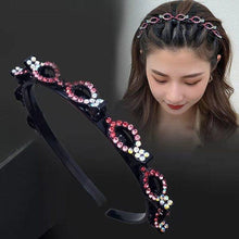 Load image into Gallery viewer, New Fashion Explosion Pearl Rhinestone Bangs Clip Headband Double Combed Bangs Double Layer Braiding Headband with Hair Clips Hair Tools for Women Hair Accessories