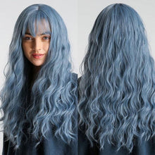 将图片加载到图库查看器,New Fashion Long Wavy Ombre Brown Highlight Wigs with Bangs Synthetic Natural Wig for Women Heat Resistant Cosplay Hair Wigs For Black Women Wigs For Cosplay