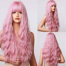 将图片加载到图库查看器,New Fashion Long Wavy Ombre Brown Highlight Wigs with Bangs Synthetic Natural Wig for Women Heat Resistant Cosplay Hair Wigs For Black Women Wigs For Cosplay