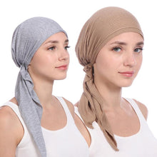 Load image into Gallery viewer, New Fashion Soft Cotton Solid Color Elastic Wrap Lightweight Scarf Hats Muslim Turban Elegant Bonnet Inner Hijab Hat Female Turbantes caps For Women