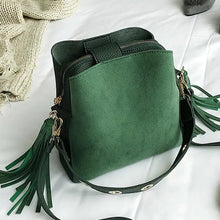 将图片加载到图库查看器,New Fashionable Scrub Women Bucket Bag Vintage Tassel Messenger Bag High Quality Shoulder Bag Simple Crossbody Bag For Females