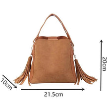 将图片加载到图库查看器,New Fashionable Scrub Women Bucket Bag Vintage Tassel Messenger Bag High Quality Shoulder Bag Simple Crossbody Bag For Females