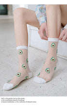 将图片加载到图库查看器,New Girls Cute Cartoon Fruits Sheer Kawaii Lady Women Summer Fall Avocado Lemon Pineapple Cherry Jacquard Socks For Women