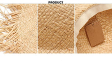 Load image into Gallery viewer, New Handmade Women Straw Sun Hats Large Wide Flat Top Wide Hat Beach Hat Lady Holiday Sun Protection Hat Girls Quality Natural Outdoor Sun Caps For Holiday Vintage Design Hat
