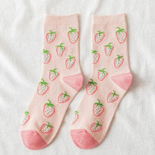 Load image into Gallery viewer, New Harajuku Style Kawaii Woman Socks Cotton Socks Novelty Socks with Strawberry and Flower Funny and Pink Socks Running And Climbing Socks For Men And Women