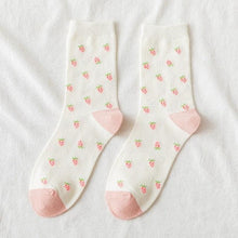 Load image into Gallery viewer, New Harajuku Style Kawaii Woman Socks Cotton Socks Novelty Socks with Strawberry and Flower Funny and Pink Socks Running And Climbing Socks For Men And Women