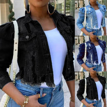 Load image into Gallery viewer, New Incredible Spring Women Sexy Ripped Denim Jackets Vintage Casual Short Jean Jacket Puff Sleeve Winter Female Coat Streetwear