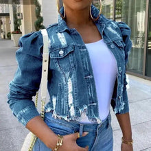 Load image into Gallery viewer, New Incredible Spring Women Sexy Ripped Denim Jackets Vintage Casual Short Jean Jacket Puff Sleeve Winter Female Coat Streetwear