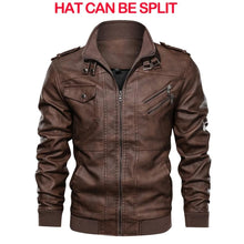 Load image into Gallery viewer, New Men's PU Leather Jackets Autumn Casual Motorcycle Jacket Biker Hooded Jackets Autumn Casual Warm Jacket Men Winter Clothing Jackets Men Black Vintage Motorcycle Jacket With Removable Hood