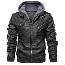 Load image into Gallery viewer, New Men's PU Leather Jackets Autumn Casual Motorcycle Jacket Biker Hooded Jackets Autumn Casual Warm Jacket Men Winter Clothing Jackets Men Black Vintage Motorcycle Jacket With Removable Hood