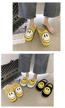Load image into Gallery viewer, New Pink Smiley Face Slippers Women Smile Slippers Happy Face Slippers Retro Smiley Face Soft Plush Comfy Warm Slip-on Slippers Fluffy Fur Lined Mens Cute Home Sandals Winter Indoor House Slippers