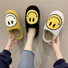 Load image into Gallery viewer, New Pink Smiley Face Slippers Women Smile Slippers Happy Face Slippers Retro Smiley Face Soft Plush Comfy Warm Slip-on Slippers Fluffy Fur Lined Mens Cute Home Sandals Winter Indoor House Slippers