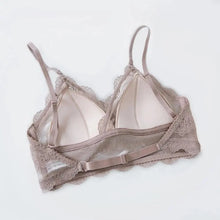 Load image into Gallery viewer, New Splendid French Style Lingerie Soft Bralette Deep V Lace Wireless Triangular Padded Cups Backless Bra