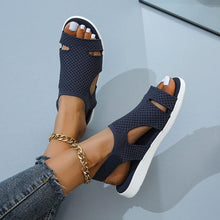 将图片加载到图库查看器,New Summer Women Sandals Shoes Blue Casual Woman Flats Buckle Strap Fashion Beach Shoe Modern Slide Square Open Toe One Band Cute Slip On Flat Dressy Casual Summer Sandals