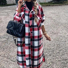 Load image into Gallery viewer, New Trendy Women's Coat Autumn Winter Long Sleeve Red Plaid Jacket Women Lapel Single Breasted Cardigan Coat Turndown Collar Women Coat