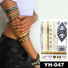 将图片加载到图库查看器,New Waterproof Temporary Tattoo Sticker Golden Silver Flower Jewelry Flash Fashion Different Design Tattoos For Womens