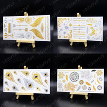 将图片加载到图库查看器,New Waterproof Temporary Tattoo Sticker Golden Silver Flower Jewelry Flash Fashion Different Design Tattoos For Womens