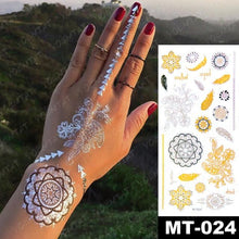 将图片加载到图库查看器,New Waterproof Temporary Tattoo Sticker Golden Silver Flower Jewelry Flash Fashion Different Design Tattoos For Womens
