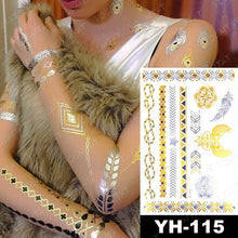 将图片加载到图库查看器,New Waterproof Temporary Tattoo Sticker Golden Silver Flower Jewelry Flash Fashion Different Design Tattoos For Womens