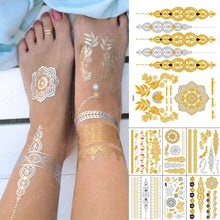 将图片加载到图库查看器,New Waterproof Temporary Tattoo Sticker Golden Silver Flower Jewelry Flash Fashion Different Design Tattoos For Womens