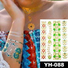 将图片加载到图库查看器,New Waterproof Temporary Tattoo Sticker Golden Silver Flower Jewelry Flash Fashion Different Design Tattoos For Womens