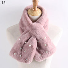Load image into Gallery viewer, New Winter Solid Color Warm Thicken Soft Collar Scarf Faux Rabbit Fur Neckerchief Plush Warm Hot Scarfs Cross Collar Scarf Shawl Solid With Pearl Elegant For Women