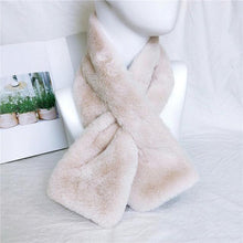 Load image into Gallery viewer, New Winter Solid Color Warm Thicken Soft Collar Scarf Faux Rabbit Fur Neckerchief Plush Warm Hot Scarfs Cross Collar Scarf Shawl Solid With Pearl Elegant For Women