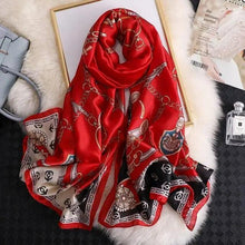 Load image into Gallery viewer, New Women Autumn Winter Fashion Silk Scarf Shawl Beach Headband Female Casual Wear Beach Friendly Spring Silk Scarf Flower Print Silk Scarves Shawls and Wraps Long Size Beach Stoles