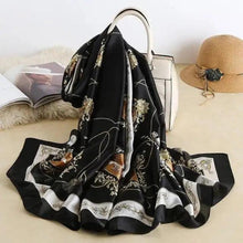 Load image into Gallery viewer, New Women Autumn Winter Fashion Silk Scarf Shawl Beach Headband Female Casual Wear Beach Friendly Spring Silk Scarf Flower Print Silk Scarves Shawls and Wraps Long Size Beach Stoles