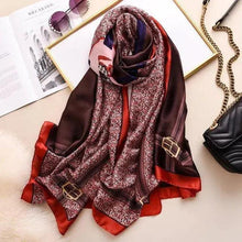 Load image into Gallery viewer, New Women Autumn Winter Fashion Silk Scarf Shawl Beach Headband Female Casual Wear Beach Friendly Spring Silk Scarf Flower Print Silk Scarves Shawls and Wraps Long Size Beach Stoles