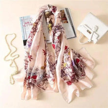 Load image into Gallery viewer, New Women Autumn Winter Fashion Silk Scarf Shawl Beach Headband Female Casual Wear Beach Friendly Spring Silk Scarf Flower Print Silk Scarves Shawls and Wraps Long Size Beach Stoles