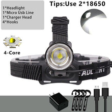 Load image into Gallery viewer, Newest Waterproof XHP199 16-Core Super Bright Powerful Lantern Headlamp XHP110 LED USB Flashlight XHP50 Headlight Rechargeable 18650 Zoom Torch Light