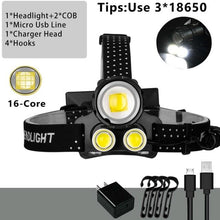 Load image into Gallery viewer, Newest Waterproof XHP199 16-Core Super Bright Powerful Lantern Headlamp XHP110 LED USB Flashlight XHP50 Headlight Rechargeable 18650 Zoom Torch Light